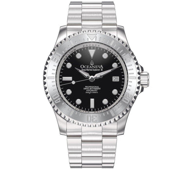 Oceaneva Men's Deep Marine Explorer III 3000M Pro Diver Watch Black Dial Stainless - STIIIBK200ST 3000m, 3000M Dive Watch, 316L Stainless Steel, Automatic Watch, BGW9 Swiss Super-Luminova, Dive Watch, Sw200-1 Swiss Automatic Movement
